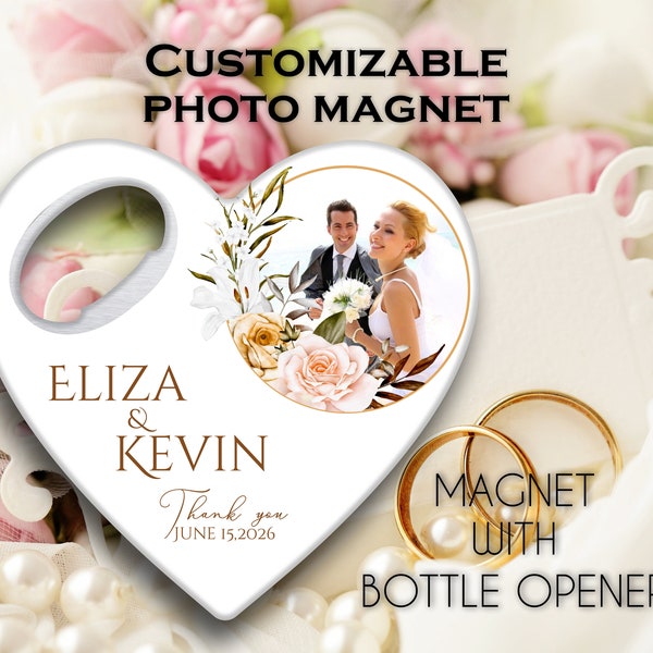 Hochzeit-Souvenir, Personalisierbar Foto Magnet mit Flaschenöffner, Gastgeschenke Hochzeit