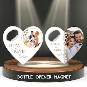 Recuerdo de boda, imán de foto personalizable con abrebotellas, regalos de boda