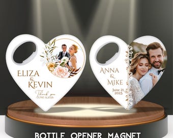 Wedding Souvenir, Customizable photo magnet with bottle opener, Wedding Favours