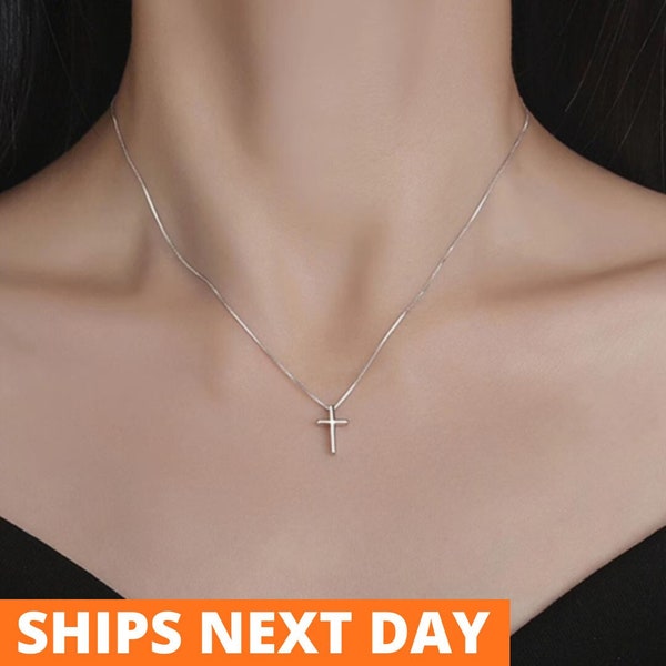 Stainless Steel Tiny Cross Necklace, Delicate Cross Necklace, Cross Pendant, Silver Necklace, Cute Necklace, Women's Necklace, For Her