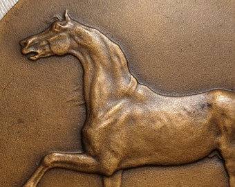 Médaille d'équitation en bronze, cheval arabe des années 1920, 46 mm, médaille d'art française