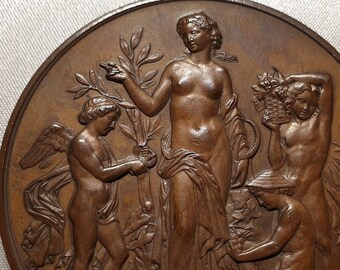 1881 French agriculture society 46mm award bronze medal by Borrel Asparagus