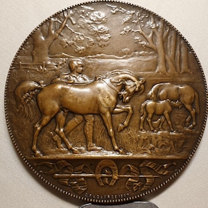 69mm french art medal bronze horses breeding by Degeorge