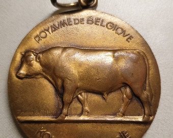 Rotaume de Belgique rare vintage 1960 art deco medal Bull Award