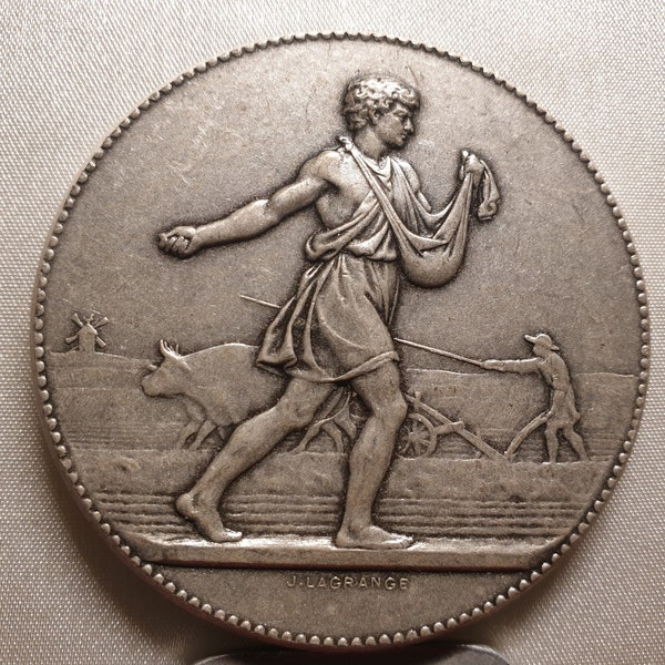 Landwirtschaftsakademie Sämann Bronze 50mm Französische Kunst Medaille von Lagrange