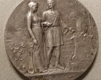 1907 argent 30mm Français Médaille d’art de mariage par Dropsy Cherub