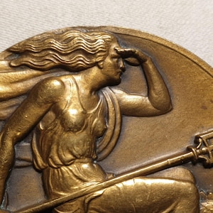 1925 50mm French Art Deco Bronze Medal: Turin Dolphin Cruiser