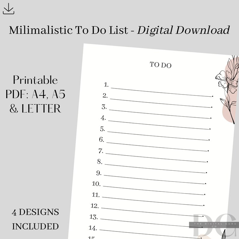 Minimalist to Do List Printable Digital Download A4 A5 &amp; - Etsy