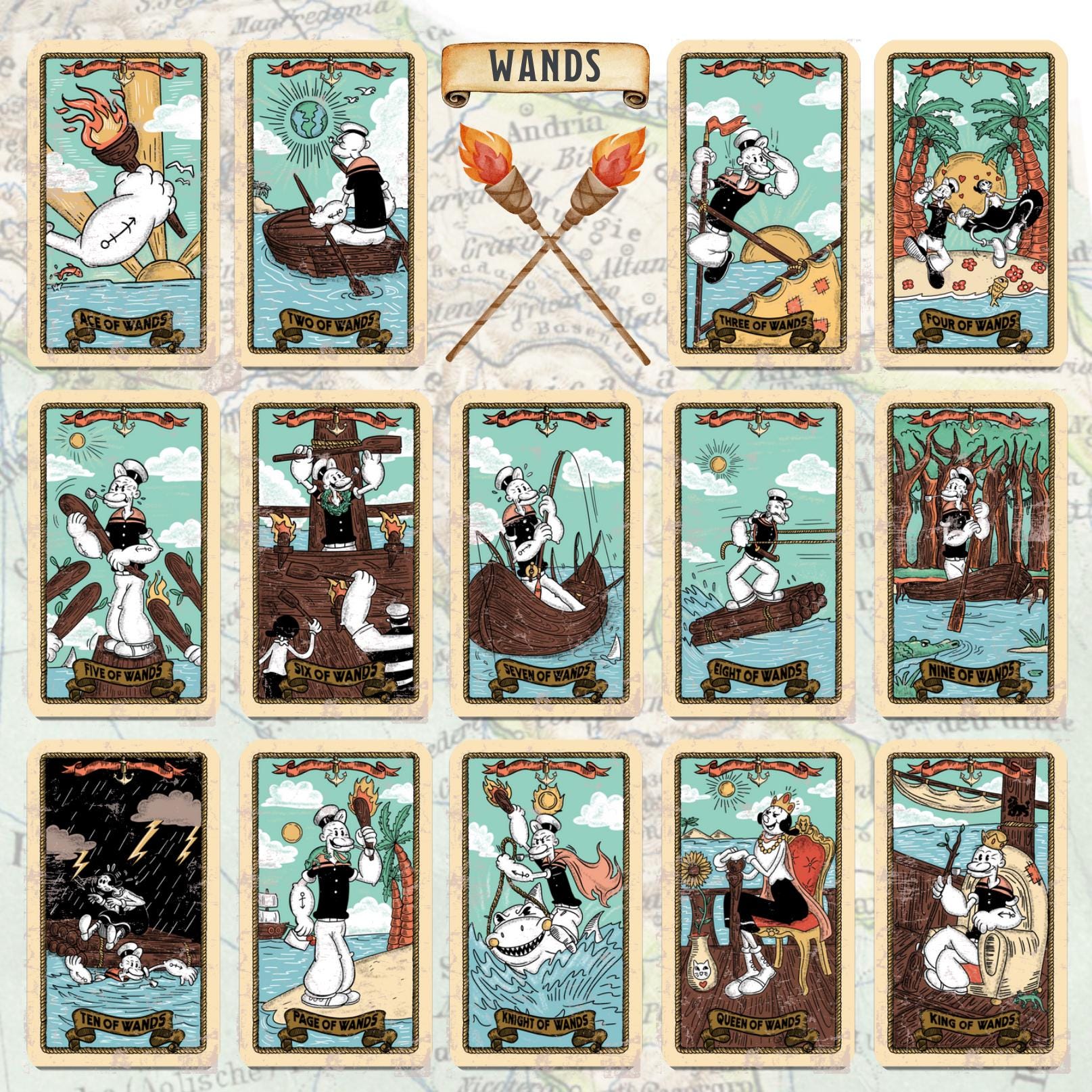 一名様限定♥Sailor's Arcana ポパイタロット Sailor's Arcana - Tarot Deck Inspired by Popeye and Olive Oyl - Etsy