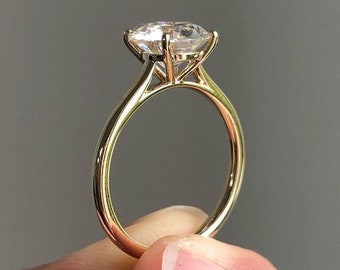 Moissanite 1to4 Rundschliff Verlobungsring, Runder Solitärring, 14k Massivgoldring, Jubiläumsgeschenkring, Brautring, personalisiertes Geschenk