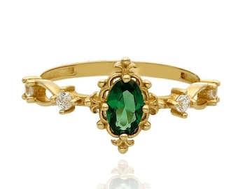 Anello in oro 14K stile smeraldo / bellissimo anello di pietra verde / anello della natura / gioielli impermeabili