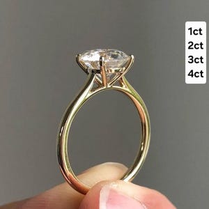 1ct to 4ct Moissanite Solitaire Ring: 14k Gold Round Cut Engagement Ring