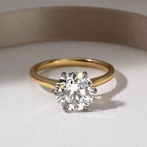 Anello di fidanzamento Moissanite a taglio rotondo da 3 ct, Anello solitario rotondo, Anello in oro massiccio 14k, Anello regalo anniversario, Anello nuziale, Regalo personalizzato immagine 2