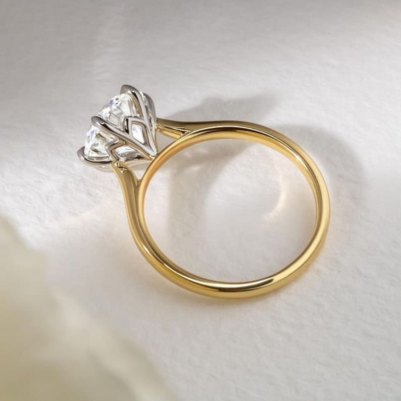 Anello di fidanzamento Moissanite a taglio rotondo da 3 ct, Anello solitario rotondo, Anello in oro massiccio 14k, Anello regalo anniversario, Anello nuziale, Regalo personalizzato immagine 5