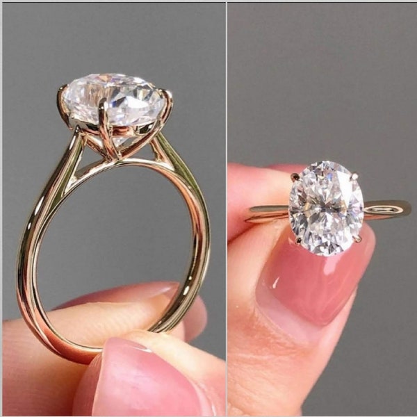 Anillo de moissanita ovalado, anillo de solitario, anillo de 2 ct, anillo de compromiso de moissanita, anillo de boda, anillo de propuesta, anillo de promesa, anillo de 14k