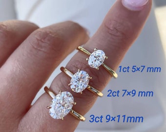 Anello di fidanzamento Moissanite a taglio ovale, anello solitario, fede nuziale, anello in oro massiccio 14k, regalo per lei, anello di proposta, regalo personalizzato,