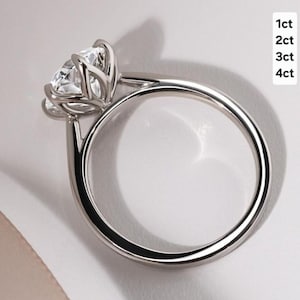 1ct to 4ct Round Moissanite Engagement Ring: 14k Solid Gold Solitaire