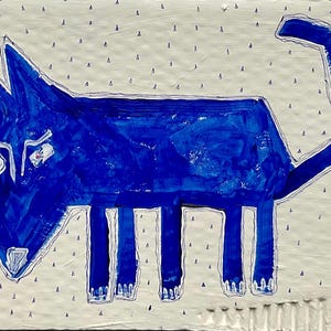 Lobo de cinco patas de mezclilla Obra de arte contemporánea original de Anna Margaretha Pettersson Pintura acrílica sobre cartón reciclado Minimalista