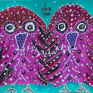 Pintura acrílica original de coruja: arte contemporânea de pássaros, A4