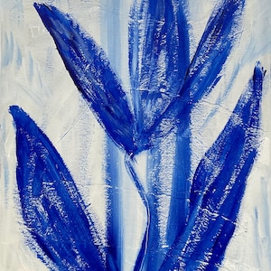 Flor de mezclilla n.° 2 Obra de arte contemporánea original Pintura floral azul Simplicidad minimalista Arte de pared Denim blanco y azul Sobre cartón duro