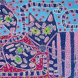Drei Katzen Original zeitgenössische Malerei von Anna Margaretha Pettersson Acryl & Tusche auf Karton 15,5 *22 cm Originalkunstwerk