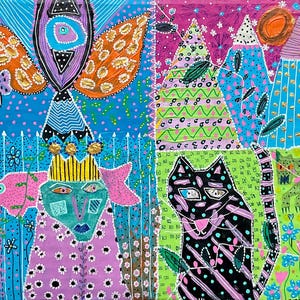 Mundo Divergente. Obra contemporánea original de Anna Margaretha Pettersson. Acrílico, lápiz de color y posca sobre cartón reciclado. 23 x 28 cm.