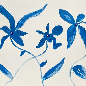 Fiori blu divergenti Opera d'arte contemporanea originale Acrilico su carta Canon 400 gsm 38*46 cm