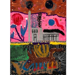 Somewhere. Original contemporary artwork by Anna Margaretha Pettersson. Mixed media on paper. Handpainted. 29.7x42 cm
