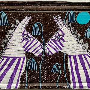 Dos cebras. Obra contemporánea original de Anna Margaretha Pettersson. Acrílico sobre cartón reciclado. 25,5*30 cm.