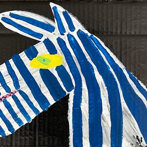 Cara? Arte contemporânea original Acrílico sobre papelão reciclado Arte animal com cachorro Colorido Divertido Arte de parede Artista autista Arte queer