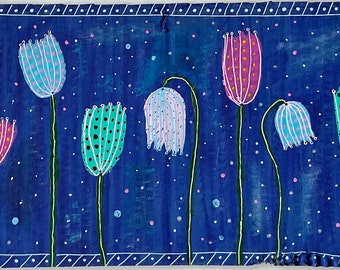 Eight flowers on blue