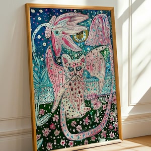 Divergent cat. Original art painting giclee print. Anna Margaretha Pettersson. Home decor