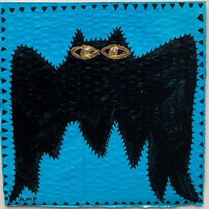 Murciélago Obra de arte contemporánea original sobre cartón reciclado Pintura original Negro Azul Oro Animal Arte de pared Dormitorio Niños Guardería Sala de estar