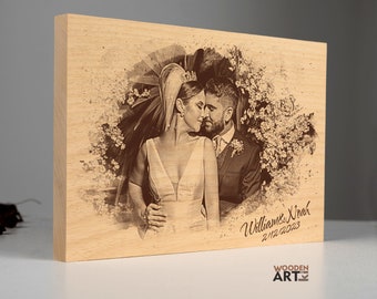 Personalized wood burned picture, Custom pyrography Rustic Wood,Photo Gift for Her,Romantic Gift for Couple,Girlfriend portrait engraving