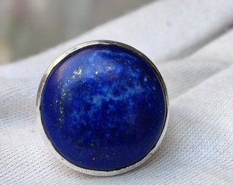 Natural Lapis Lazuli Gemstone Ring - 925 Solid Sterling Silver - Size 6.75 US - Beautiful Lapis Lazuli With Pyrite Flakes - Gift for Her