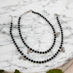 925 Sterling Silver Ankle&Hand Bracelet,Black Beaded Anklet,Black Beaded hand bracelet,Handmade Feet/Hand bracelet for Women,dainty anklet