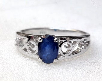 Sapphire Oval Stone Ring,Natural Blue Sapphire Celtic Ring With Diamond,Wedding Ring,925 Silver Promissory Ring Gift For Her,Promise Ring