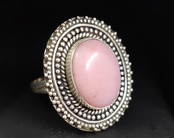 Pink Opal 925 Solid Sterling Silver Ring | Handmade Artisan Gemstone Jewelry