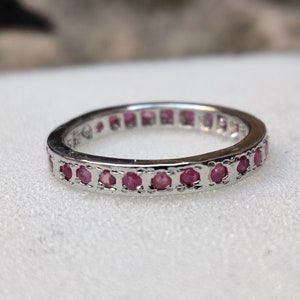 Natural Ruby Pave Full Eternity Band Solid 925 Sterling Silver Ruby Infinity Wedding Anniversary Band Bridal Promise Ring July Birthstone
