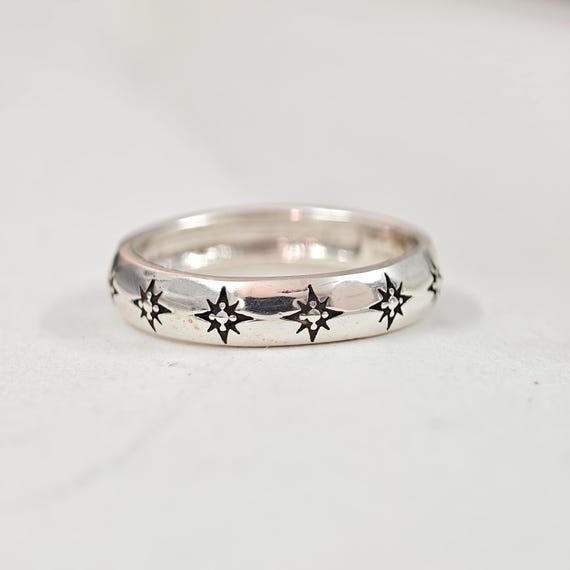 Oxidized Sterling Silver Star Ring, Celestial Band, Minimalist