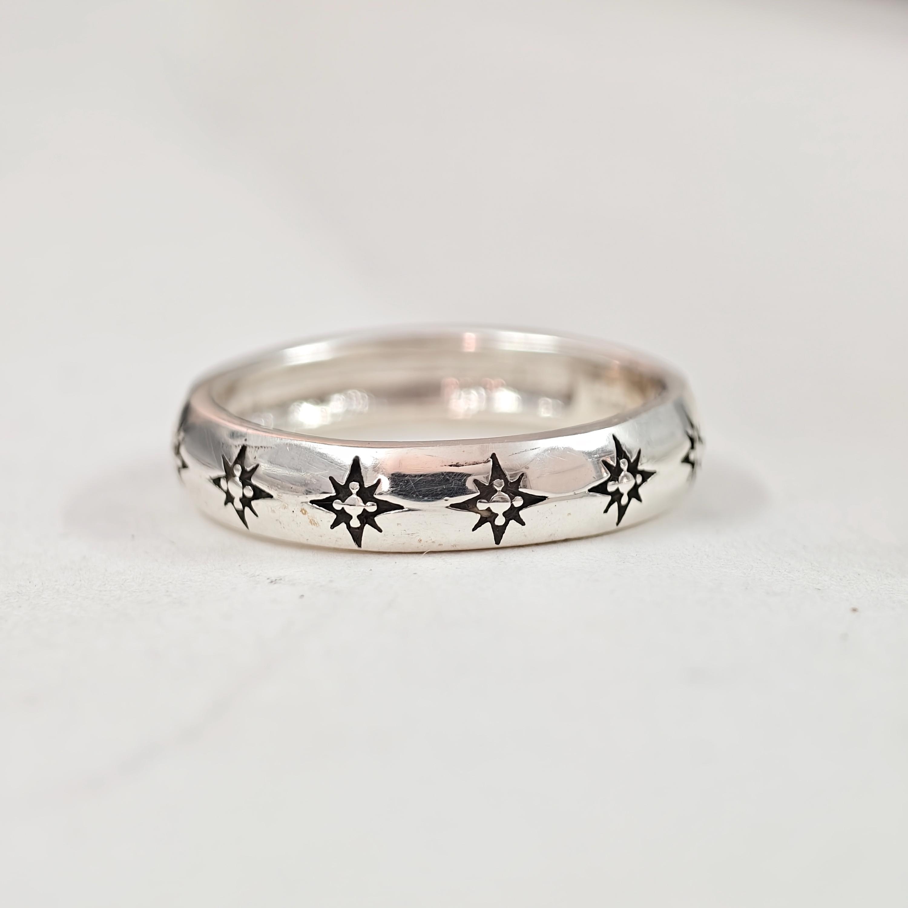 Oxidized Sterling Silver Star Ring, Celestial Band, Minimalist