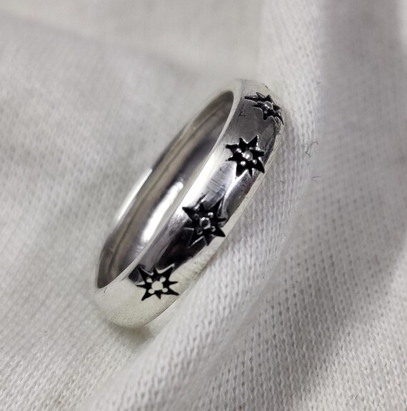 Oxidized Sterling Silver Star Ring, Celestial Band, Minimalist