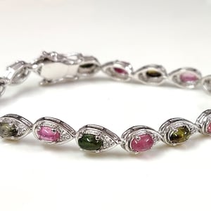 Natural AAA Multi Tourmaline Gemstone Bracelet, 925 Sterling Solid Silver,Madagascar Tourmaline, Birthday Gift,October Birthstone,  7 Inch
