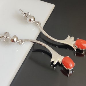 Natural Oval Coral Earrings, 925 Sterling Silver Handmade Earring, Unique Coral Jewelry, Gemstone Earrings, Gift For Her, Anniversary Gift