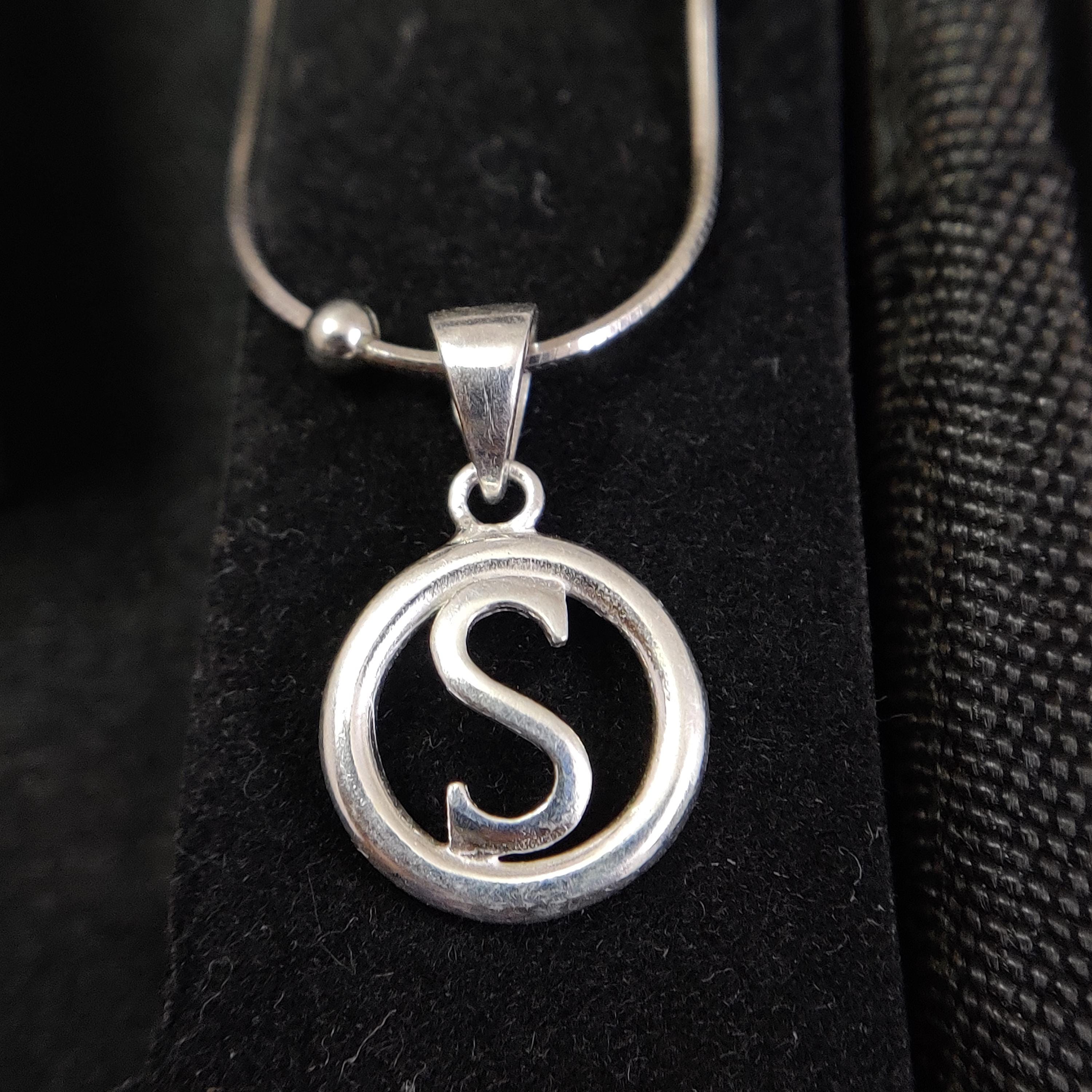 Sterling Silver Letter S Charm Pendant: Round Alphabet Necklace - Etsy