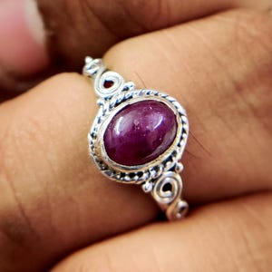 925 Sterling Silver Ruby Ring, Boho Filigree Statement Band, Natural Gemstone Jewelry