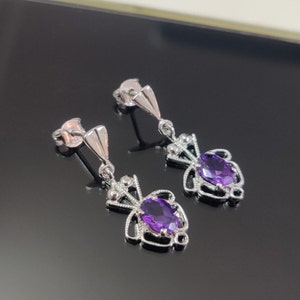 Natural Oval Amethyst Earrings, 925 Sterling Silver, Handmade Jewelry, February Birthstone, Dangle Drope Amethyst Earrings, Gift For Her