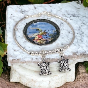 925 Sterling Silver Bracelet with Turtle, Birthday Gift women, Turtle Connector,   Sea Turtle Design Bracelet for Women, Boho Ocean Bracelet