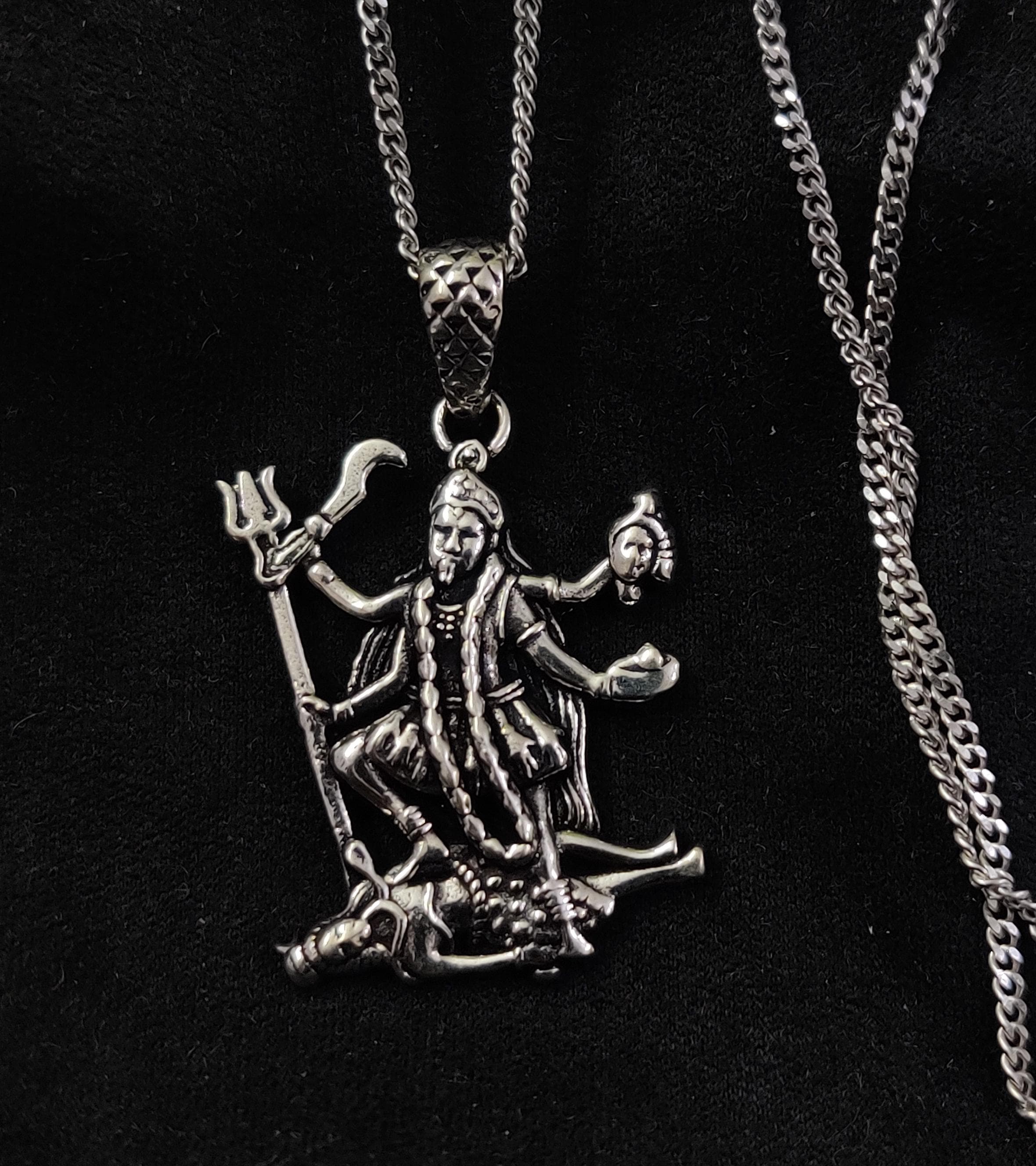 Pendentif Agate Argentée Avec Motifs Dendritiques Kali Ma - Neuf Avec étiquettes - Style Ethnique Et Spirituel