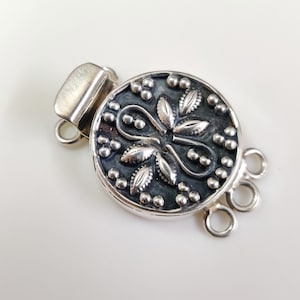 Oxidized Silver Box Clasp, Solid 925 Sterling Silver box Clasp,Antique Flower Design  Box Clasp, Round Box Clasp Necklace Making Hook Clasp